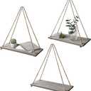 17 x 5 inch Wall Hanging Floating Shelves, Distressed Wood Farmhouse Organizer, Rustic Home Décor for Living Room Bathroom Bedroom Kitchen Apartment, Set of 3, Grey