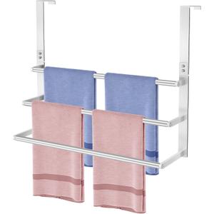 24Inch Brushed Nickel Over The Door Towel Rack, VOTZAAQ Stainless Steel Over Door Towel Holder, Door Towel Hanger with 3 Tier Towel Bars, Over Door Towel Storage for Bathroom