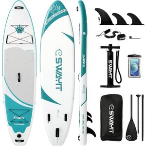 Inflatable Stand Up Paddle Board  Durable SUP for Adults & Youth,33" Wide Blow Up Paddle Board with Paddle, Pump, Backpack,Leash  All Around Stable for All Skill Levels, Carries up to 450 lbs (Bear Claw Green)