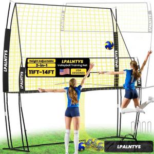 Volleyball Training Equipment, Volleyball Net System with Freely Height-Adjustable for Backyard, Volleyball Practice Net for Serving Setting Spiking, Easy Set Up for Indoor and Outdoor Use, 14 x 11 FT