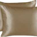 Satin Pillowcase with Zipper, for Hair and Skin Care, Feels Soft and Cool Like a Silk Pillowcase, Beige Satin Pillow Cases 2 Pack, Slik Pillow Cover, Queen Size, Set of 2
