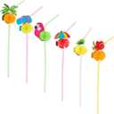 BLUE PANDA 100 Pack Tropical Hawaiian Drinking Straws for Cocktails & Margaritas - Hawaiian Summer Beach Party Straws & Supplies (6 Designs)