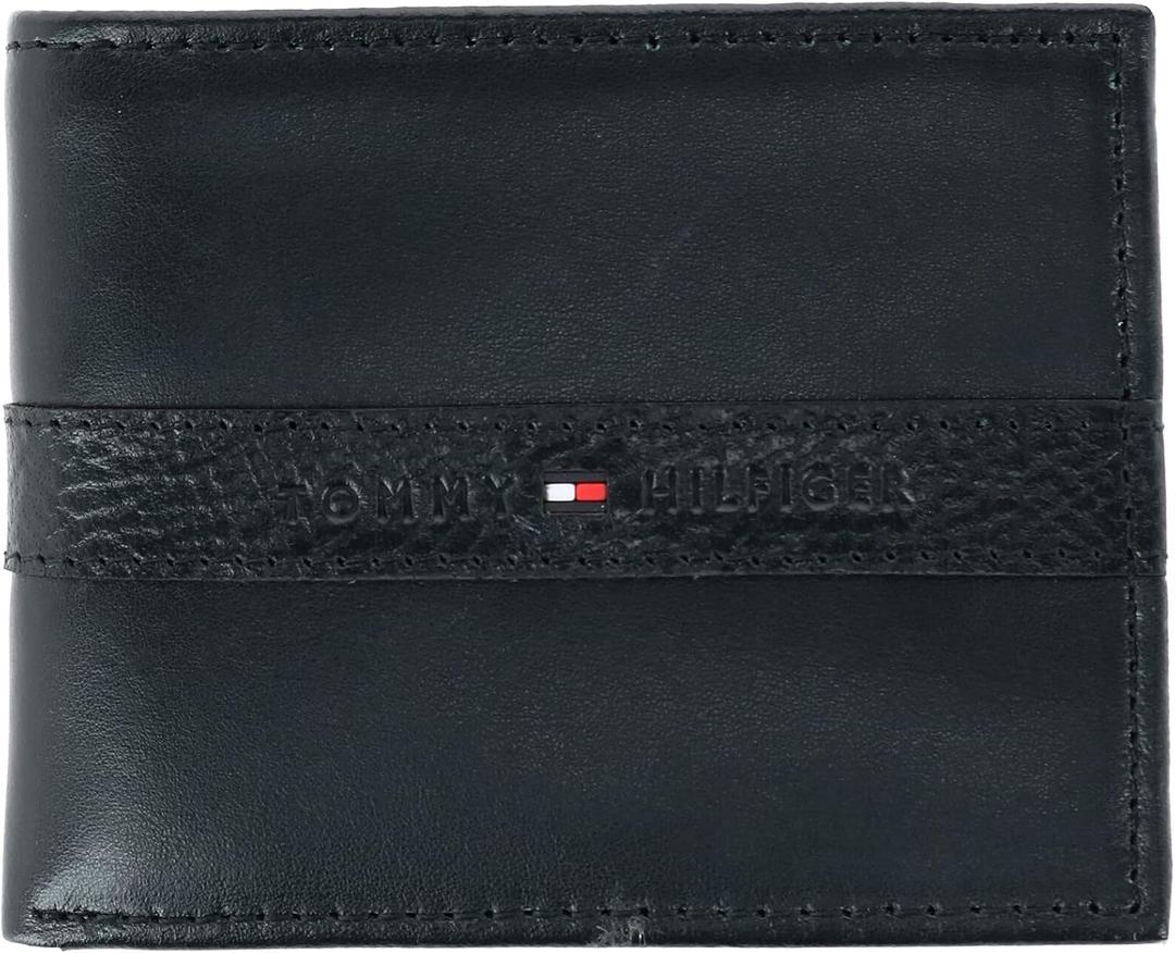 Tommy Hilfiger Mens Leather Bifold Wallet Slim RFID Blocking Travel Wallet for Everyday Use (One Size, Deep Black)