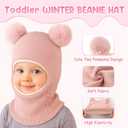 HONGTEYA Toddler Winter Hat Scarf Glove Set, Unisex Baby Kids Velvet Lined Knitted Hat with Neck Warmer for Cold Weather (Pink)