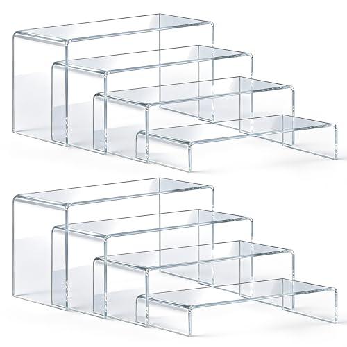ZXQIRAX Acrylic Display Risers 8 Pcs - Clear Acrylic Shelves & Display Stand, Rectangular Risers for Cupcake, Retail & Desktop, 4 Sizes (7", 8", 9")