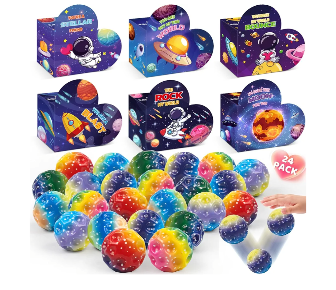 OCHIDO 24 Pack Valentines Day Cards for Kids with Bouncy Balls, Kids Valentines Day Gifts for School Classroom Exchange and Game Prizes, Valentines Party Favors for Boys Girls