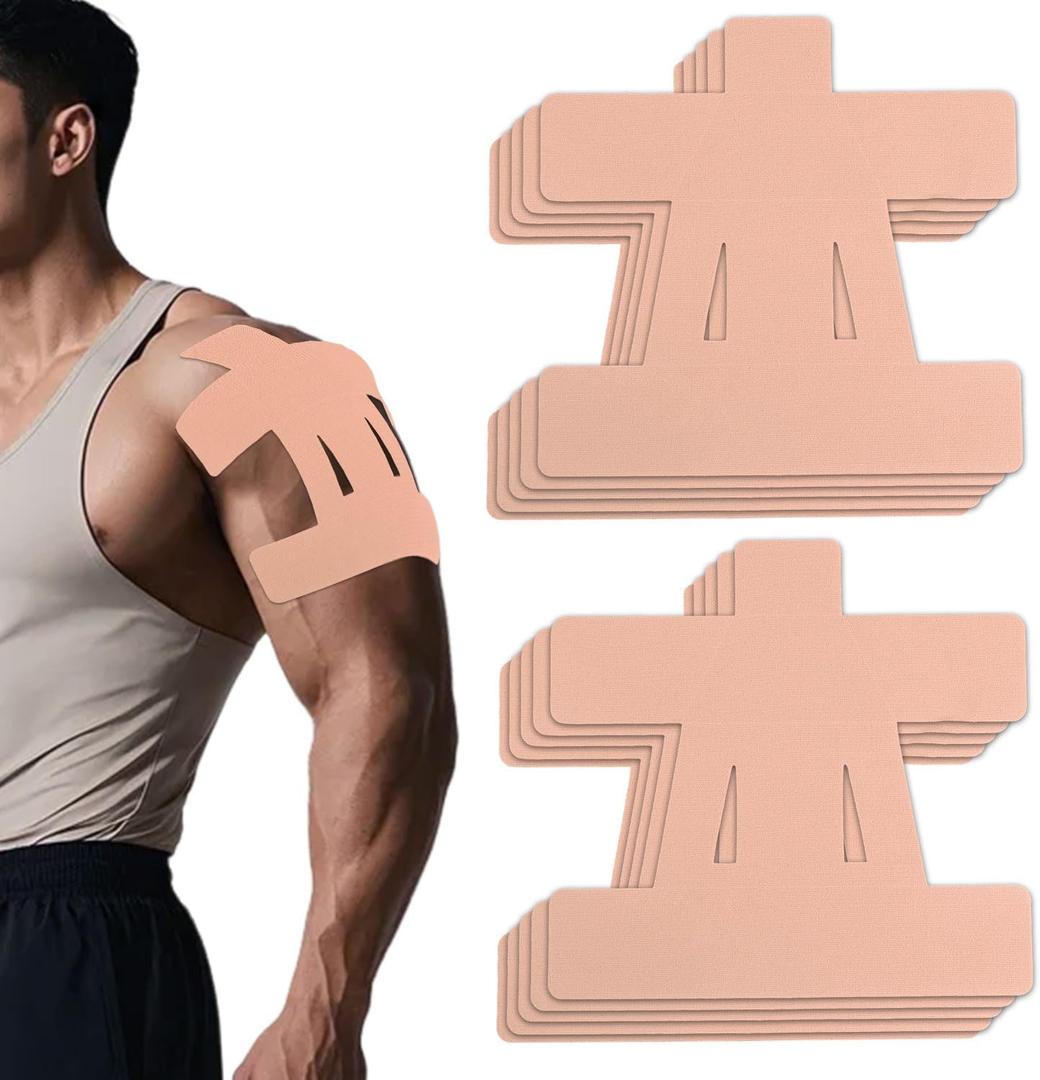 10pcs Kinesiology Tape for Shoulder, Waterproof Muscle Tape Precut Strips Breathable Elastic Pre Cut Athletic Accessories for Body Fitness Shoulder Support Sports & Physical Relaxation (Beige)