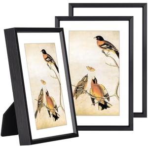 BKABOT 4x6 Picture Frame Set of 3, Black Metal Photo Frames with HD Glass, Fits 3x5 with Mat or 4x6 without Mat, Wall Hanging and Table Display