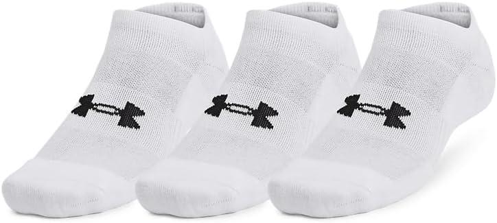 Under Armour Unisex-Adult Training Cotton No Show Socks 3 Pack, (100) White/ White/ Black, Large