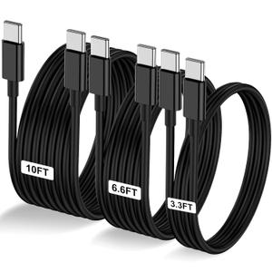 3-Pack Black [3.3FT+6.6FT+10FT] 60W USB C to USB C Cable, Type C Fast Charging Cable for iPhone Air 17 16e 16 15 Pro Plus Pro Maxfor Galaxy S25, for iPad Pro/Air/mini, for MacBook Pro/Air and More
