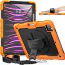 Timecity iPad Pro 12.9 Case 6th/5th/4th/3rd Gen, 360 Rotating Stand, Pencil Holder & Wireless Charging, Shockproof with Screen Protector & Shoulder Strap - for Designers & Professionals - Orange