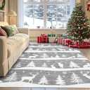 GarveeHome Grey 5x7 Area Rugs for Living Room, Washable Rug for Home Decor, Indoor Non Slip Carpet, Soft Low Pile Christmas Rug with Xmas Tree Reindeer Snowflake for Bedroom, Dining Room