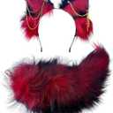 Cat Fox Wolf Ears and Tail Set - Plush Cosplay Clips Headband and Tail for Halloween, Costume Accessories,Gothic Punk 02ALL (Gd Skeleton Re Bl Re)