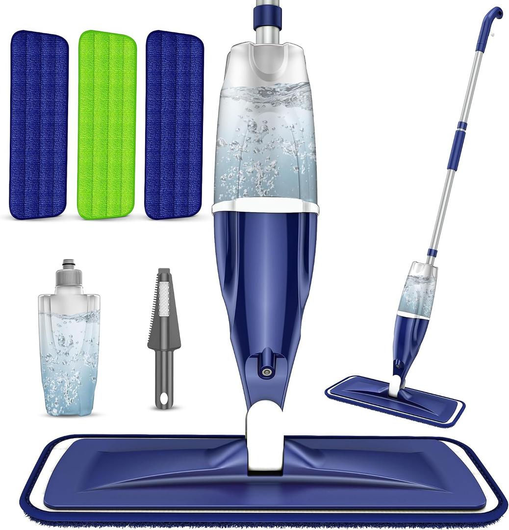 Microfiber Spray Mop for Floors Cleaning: Wet Dry Hardwood Floor Mops with 3 Washable Reusable Pads for Swiffer Powermop - Flat Mop with Sprayer for Tile Wood Laminate Vinyl Marble