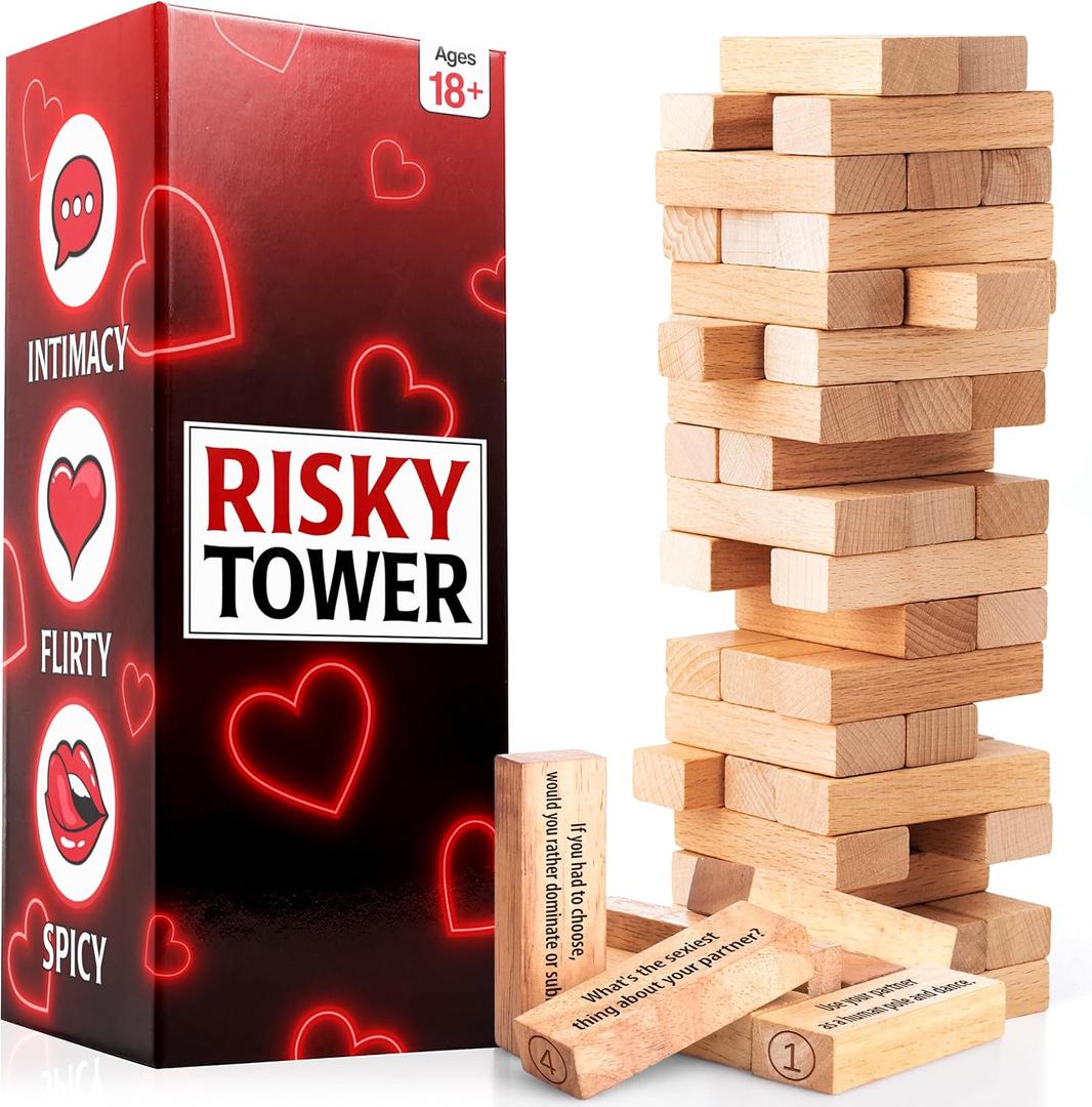Valentines Gifts for Him Her - 54 Stacking Wooden Block Game for Him, Her, Girlfriend, Boyfriend, Wife, Husband, Couples, Anniversary Date Ideas,...