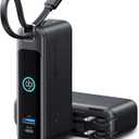 INIU 3-in-1 Portable Charger, 10000mAh 30W Fast Charging Power Bank, Built-in USB C Cable and Foldable AC Plug, Travel Essentials Battery Pack for iPhone 17 16 15, Samsung S25 S24, MacBook, and More