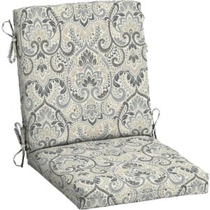 Arden Outdoor Midback Chair Cushion, 18 x 16.5, Rain-Proof, Fade Resistant Neutral Aurora Damask