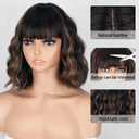 MISSQUEEN Mixed Brown Wavy Wig with Bangs Short Curly Highlight Bob Hair
12Inch Shoulder Length Synthetic Wigs,Bouncy waves,Heat Resistant Fiber Wig,Beginner Friendly,Adjustable Cap,for Daily Party