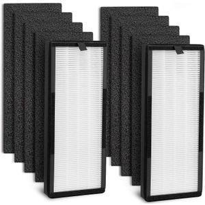 HEPA Replacement Filter for VEVA 8000 Elite Pro Series Air Purifier, 2 HEPA Filters & 8 Premium Activated Carbon Pre Filters (2+ Year Supply) for Complete Tower Air Cleaner Home & Office