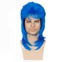 Mullet Wig Blue 80s Men Wig,Punk Rocker Hair Party Daily Halloween Costumes Long Wigs