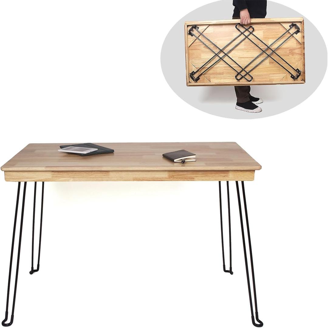 Wooden Folding Desk Portable Folding Wood Table 43in Fold-Down Workbench No Assembly Required for Home Office Writing Reading Puzzle Small Computer Table
