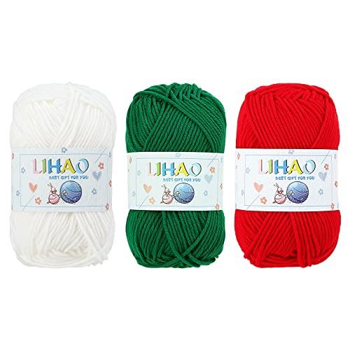 LIHAO 3 Skeins Yarn for Knitting Christmas Themed Yarn for DIY Xmas Crochet Crafts - 100% Acrylic, 50g