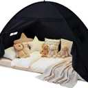 Sumbababy Twin Size Bed Canopy: Lights & Flags Indoor Floor Bed Kids Tent Playhouse - Portable & Foldable Twin Bunk Curtains - Girls & Boys Bedroom Privacy Space Blackout Tents Slumber Gifts (Black) (75x40x46"(Suggested for Twin))