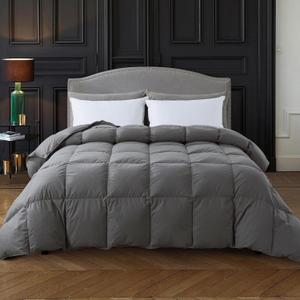 Cosybay Queen Feather Down Comforter, All Season Soft Cotton Cover, Medium Warmth 9090,Grey