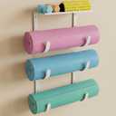 Yoga Mat Holder Wall Mount, No-Tie Pilates Mat Storage Rack with Top Floating Shelf, 4-Tiers Holding Yoga Blocks/Rollers and Exercise Mat, Workout Mat, Home Gym Equipment Accessories