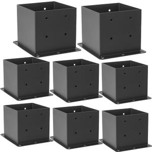 6x6 Post Base 8 Pcs, (Inner Size 5.6x5.6) Post Anchors, 13GA Thick Solid Steel & Black Powder Coated,Deck Post Brackets Support Deck Base Plate Pergola Brackets Fence Kit