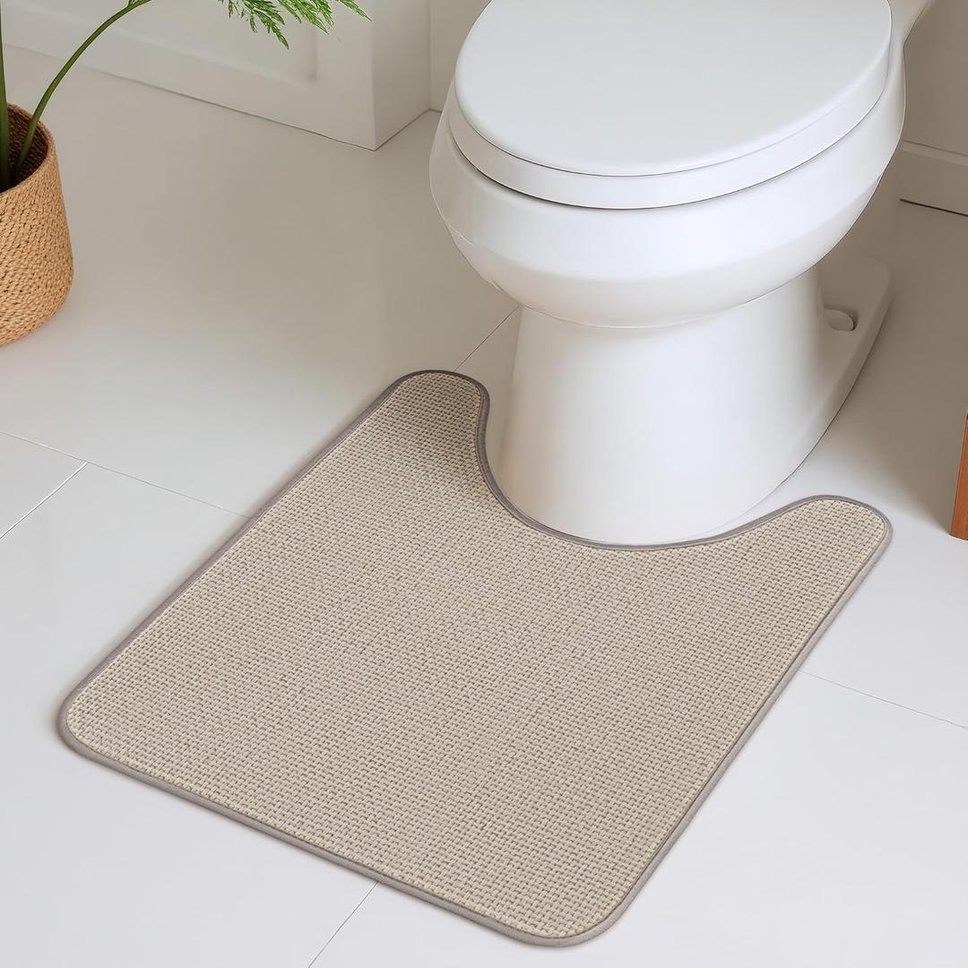 GRANNY SAYS Khaki Bathroom Toilet Rugs U Shaped, Soft Chenille Bathroom Mat, Absorbent Bath Mats 20" x 24", U-Shaped Small Bath Rugs Non Slip Washable, Quick Dry, Thin