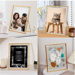 Fixwal Gold Frame Floating Picture Frame Set of 1 ,8 x 10 Tempered Glass Frame, for Tabletop Display, Gold Metal Display Frame, for Multi Size Photos Including 6 x 8,5 x 7