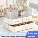 3-Layer Vanity Desk Organizer with Drawers, Clear Makeup Organizer Countertop, Roof Open Compartment with Dividers, Plastic Storage Bins for Skincare, Perfume Holder Organizer