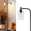 DLLT Floor Lamp Tall for Room: Black Standing Lamp with Clear Glass Lampshade for Living Room - Modern Bright Lamp for Bedroom - Industrial Corner Floor Lamps for Office 8W Led Bulb Included