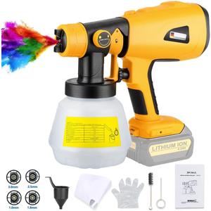 Paint Sprayer Compatible with DEWALT 20V MAX Battery, Cordless HVLP Electric Paint Gun with 3 Spray Patterns & 4 Nozzle Sizes for House, Furniture & Cabinet Painting (Tool Only)