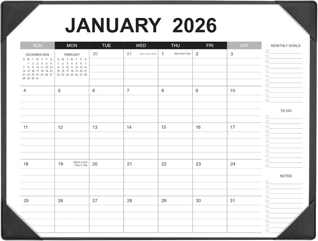 Desk Calendar 2026-2027 with Desk Mat  22" x 17" Large Desk Pad Calendar Runs from January 2026 to June 2027, Office Supplies Desktop Calendar with To-Do, Notes & Goals Sections, for Office Planning or Organizing (Black)