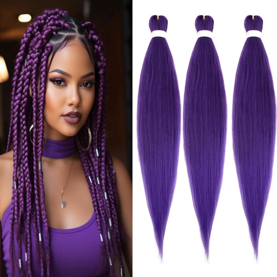 3 Packs Purple Braiding Hair Pre Stretched Long Braids 26 Inch, Prestretched Synthetic Crochet Twist Braids Hair Extensions for Party Halloween (Purple, 26inch(Pack of 3))