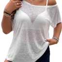 Hilinker Women's Plus Size Sheer Mesh Short Sleeve Top Sexy See Through T Shirt Off Shoulder Blouse Loose Fit (4X-Large)