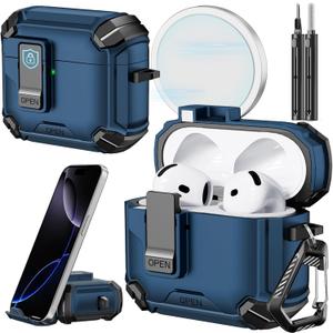 Inesore Compatible with AirPods 4th Case with Phone Stand & Cleaning Kit,Compatible with Magsafe,Magnetic Automatic Lock for Airpods 4 with Active Noise Cancellation Charging Cover (2024)