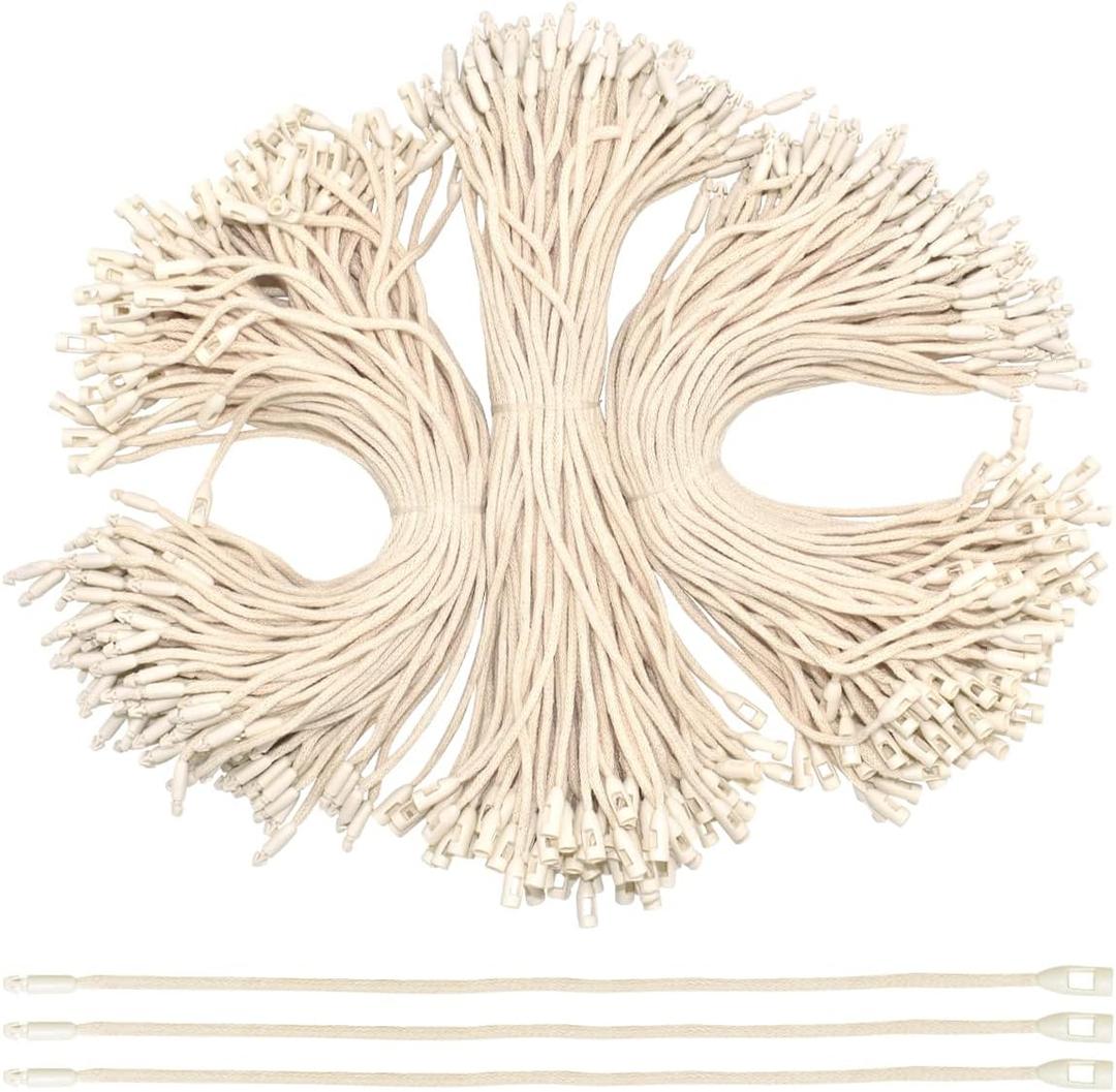 300Pcs 7.6inch Cotton Gift Clothing Price Tag String Hang Tag String Hanging Rope Snap Lock Pin Loop Fastener Hook Ties Fast to Attach for Clothes Tags Shoes Snap Lock Luggage Label (White)