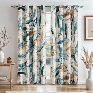 SUBRTEX Blackout Curtains 52Wx84L, Room Darkening Floral Curtains, Thermal Insulated 2 Panels Window Drapes, Boho Farmhouse Curtains for Living Room Bedroom Window Treatments, Blue