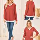 GRACE KARIN Women 2025 Fall Long Sleeve Shirts,Casual Crew Neck Colorblock Tunics,Waffle Knit Fashion Basic Tops (X-Large, Orange)