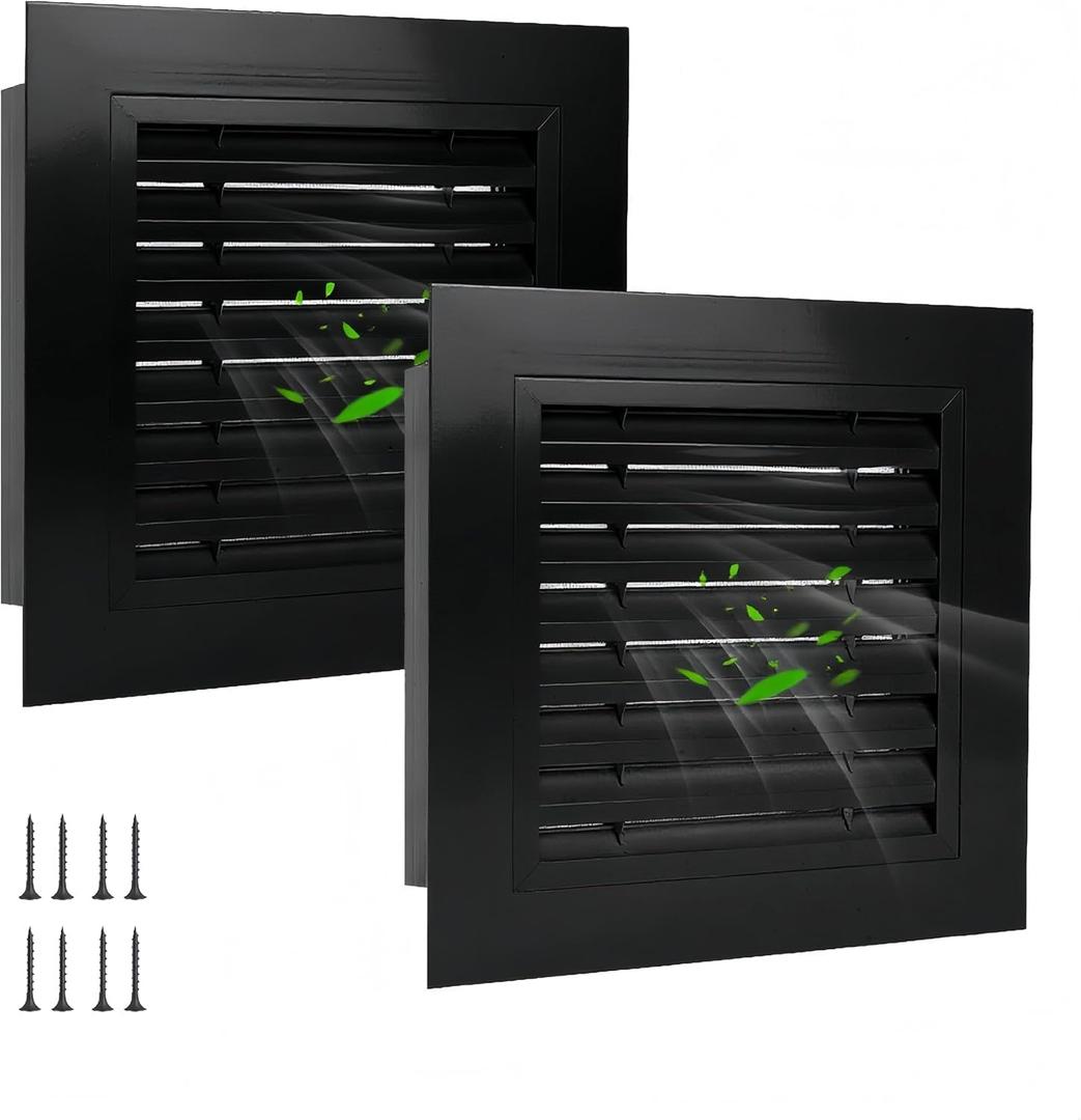 2pcs 14" x 14" Premium Aluminum Gable Vents with Screen, Paintable Design -Ideal for Attic and Shed Ventilation, Vent Opening 12"x12" (Black 14" x 14"-2 Pack)