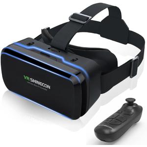 VR Headset for Smartphones, Bluetooth Game Controller, Aspheric HD Lenses for Immersive 3D Movies & Games, Adjustable Toggle Focus & IPD, Advanced Cooling System (Fits 4.7-6 inch Phones)