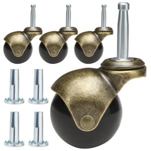 JGJC 2" Antique Brass Casters Wheels 4-Pack | 5/16" × 1-1/2" (8×38mm) M8 Grip Neck Stem Casters for Furniture Legs, Wood Chairs, Cabinets & Carpet | Vintage Ball Caster Set of 4 with Sleeve Plugs