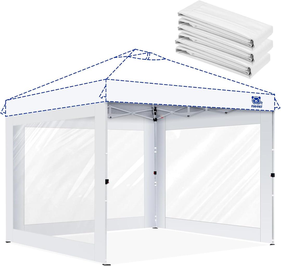 FANPAT 3Pcs Clear Canopy Sidewalls for 10x10 Pop Up Tent, Transparent Window Curtain Cloth, 8 Mil PVC Enclosure Fabric with Zipper, White (Not Including Frame and the top,Sidewalls ONLY)