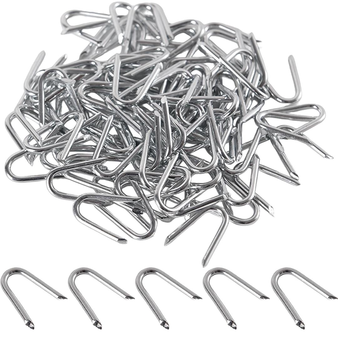 Galvanised U Nails Netting Staples 100pcs 20mm,Fence Staples Ideal for Chicken Wire,U-Shaped Fasteners Nails for Fence for Wire Mesh Woven Fencing Garden Mesh Fasteners Nails