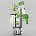 Homsorout Plant Stand Indoor with Grow Light, 5-Tiered Tall Plant Stand Indoor, Metal Plant Shelf with Hanging Basket Hook and Adjustable Light, Ideal for Living Room, Garden, Patio (Black )