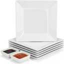 8'' Porcelain Dinner Plates Set, 6 Ceramic Square Dinner Plates and 2 White Ceramic Condiment Dishes, White Square Serving Plate for Salad, Pasta, Steak, Snacks, Appetizer Plate
