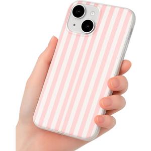 Compatible with iPhone 14 Case, with Aesthetics Striped Design Case for Women Girl, Cute Fashion Simple Soft TPU Slim Protection Phone Case for iPhone 14 6.1'' - Light Pink & White